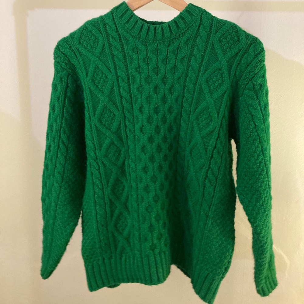 Green cable knit sweater